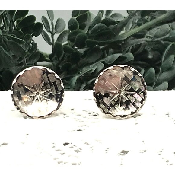 Vintage Mens Silver Tone Starburst Round Cufflinks - Picture 4 of 5